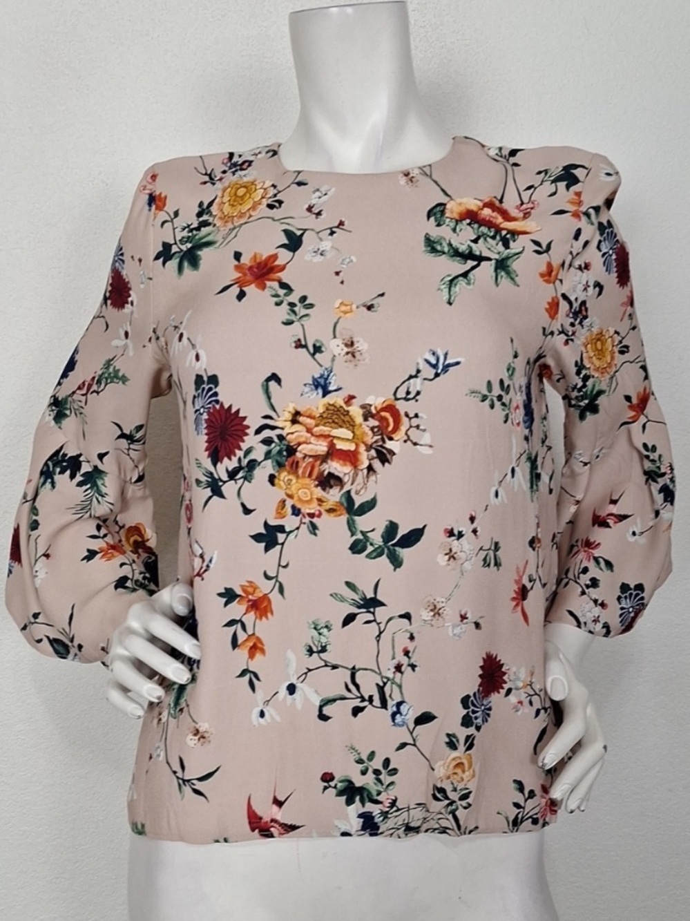 Cue Pink Multi Floral Bell Sleeve Romantic Cottagecore High Low Blouse Size 8